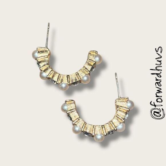 Bundle Sale 3 for $15 | Gold Tone With Faux Pear Half Hoop Earrings - Picture 5 of 10